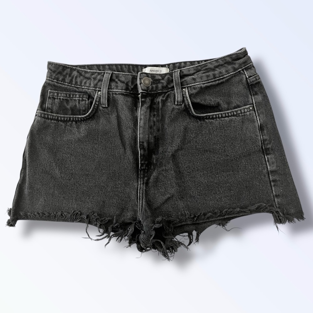 Forever 21 | Women's High Waist Black Distressed Denim Jean Cut Off Shorts | 28